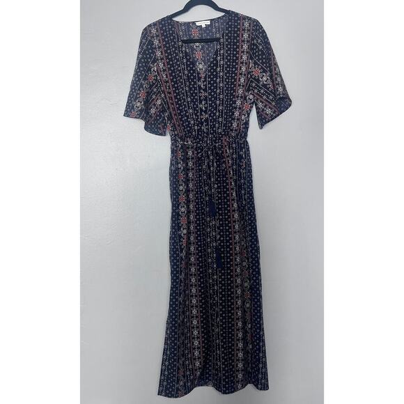 ✨Moon River Boho chic Navy Wide Leg Jumpsuit Women’s Size L Festival Casual - Picture 3 of 8